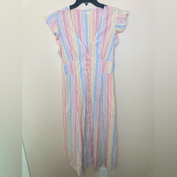Marine Layer Hemp Camila Rainbow Stripe Button Front Midi Dress size Small - Picture 5 of 8